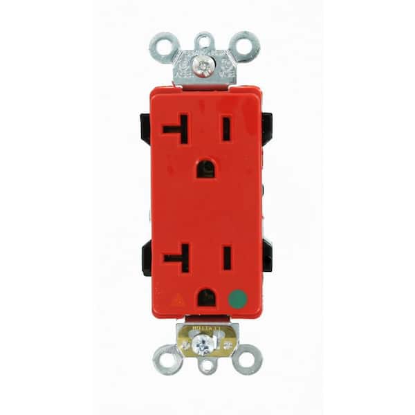 Leviton Decora Plus 20 Amp Hospital Grade Extra Heavy Duty Isolated Ground Duplex Outlet, Red