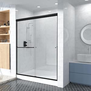 60 in. W x 70 in. H Double Sliding Framed Shower Door/Enclosure in Black with Clear Glass