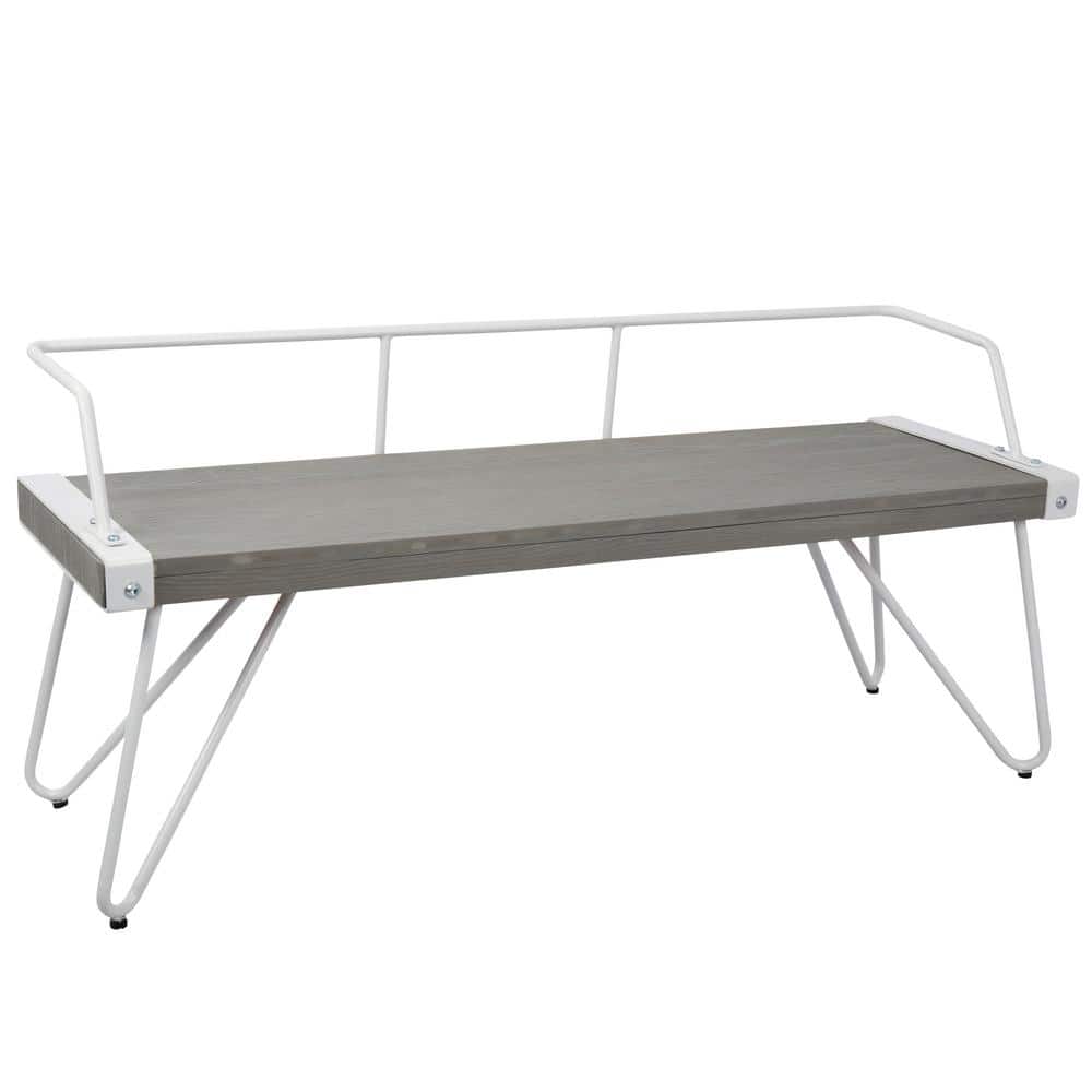 Lumisource Stefani Grey and White Industrial Bench DC-STFBEN GY+W - The ...