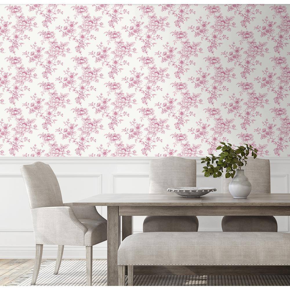 Pink Floral Self-Adhesive Vinyl Wallpaper Roll