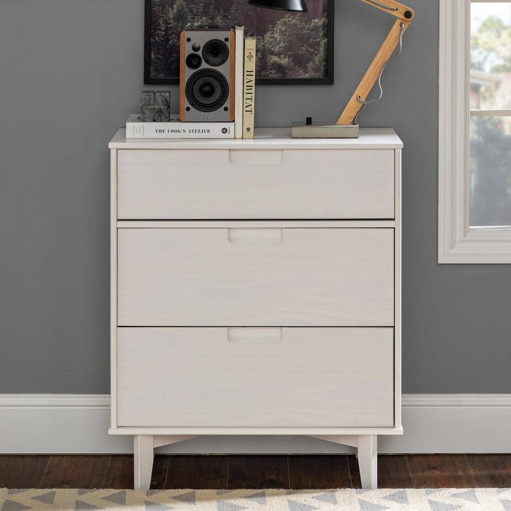 Walker Edison Furniture Company Sloane 3-Drawer White Mid-Century Modern Solid Wood Dresser -  HD8285