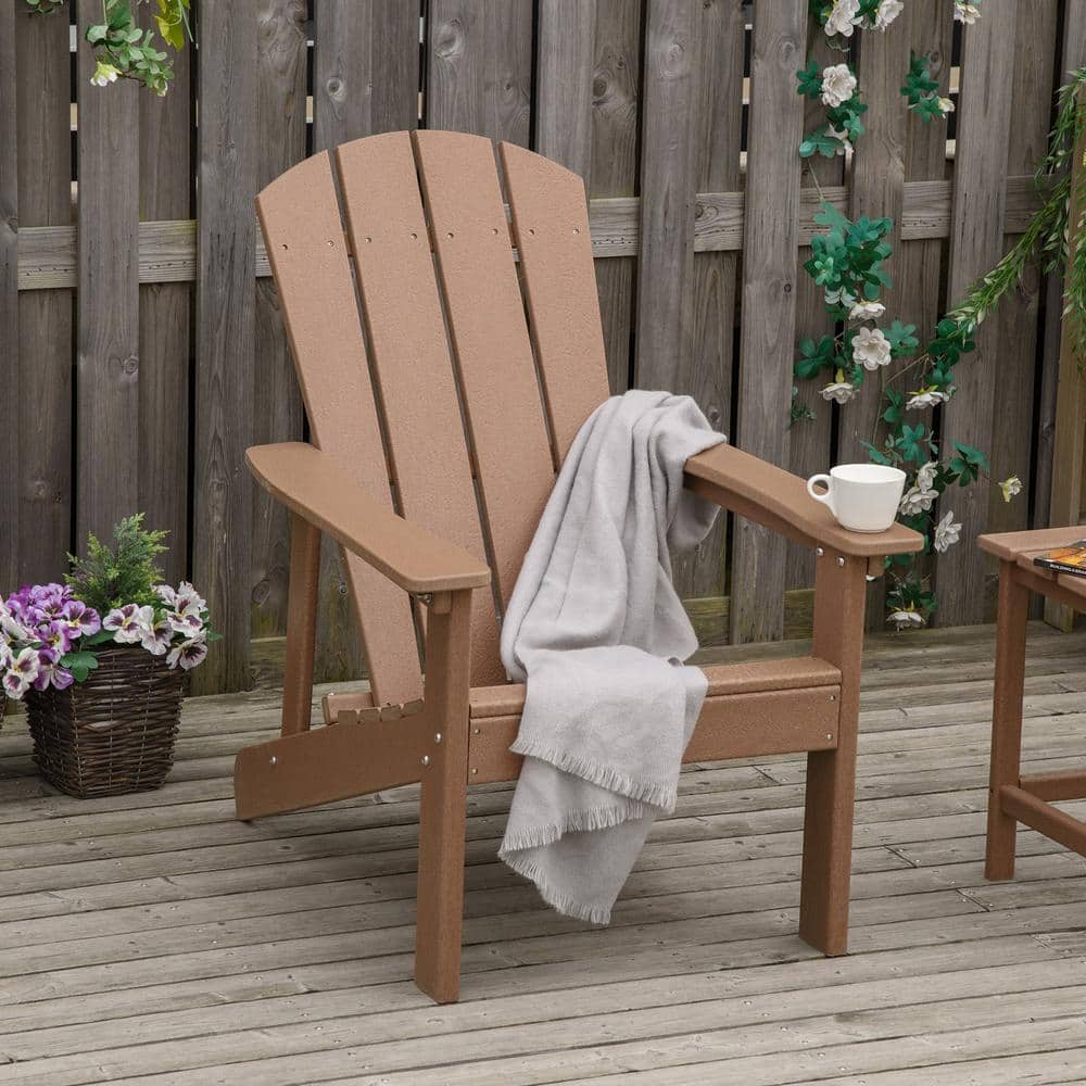 Brown Folding Faux Wood Adirondack Chair, Faux Wood Patio for Outdoor, Pati