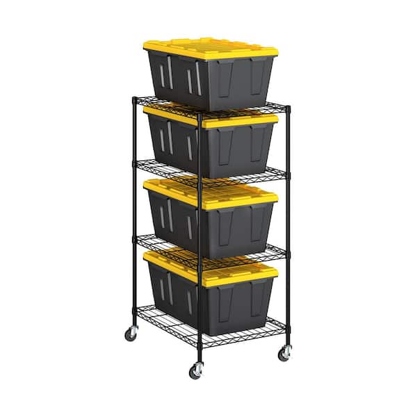 4-Tier Storage Tote Bin Shelving Rack, 33 in. W x 25 in. D x 60 in. H, Black