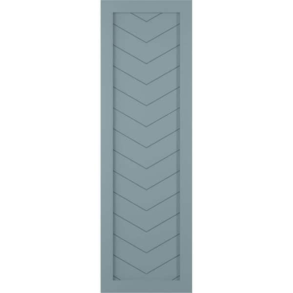 Ekena Millwork 15 in. x 51 in. PVC Single Panel Chevron Modern Style Fixed Mount Board and Batten Shutters in Peaceful Blue