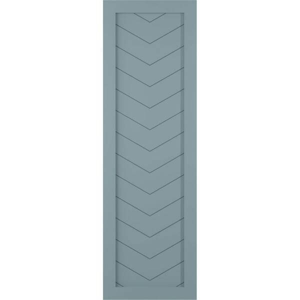 Ekena Millwork 18 in. x 60 in. PVC Single Panel Chevron Modern Style Fixed Mount Board and Batten Shutters in Peaceful Blue