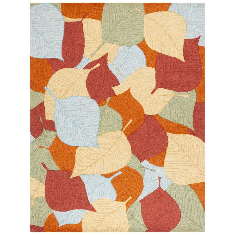 SAFAVIEH Easy Care 8 ft. x 10 ft. Rust/Green Oversized Leaves Area Rug ...