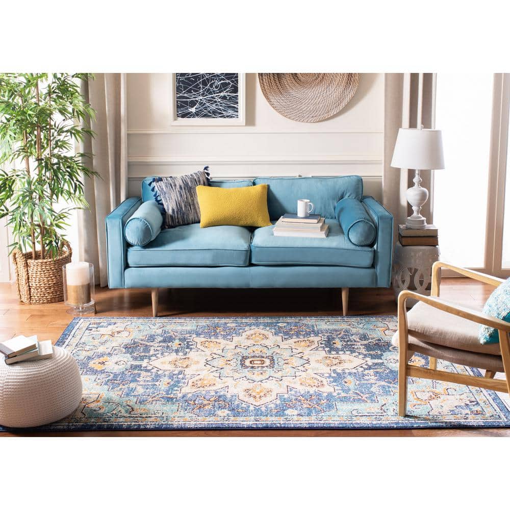 Blue and Light Blue Synthetic Non-slip Area Rug
