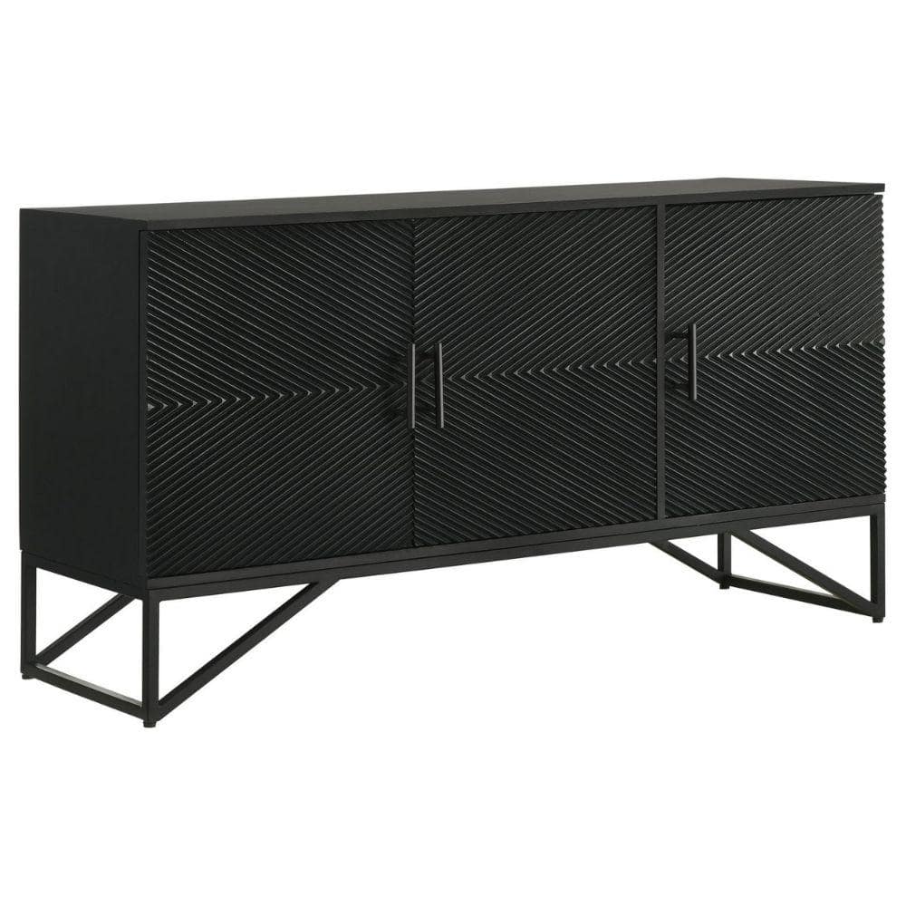 Benjara Black Wood Top 56 in. Sideboard with Fluted Front BM309217
