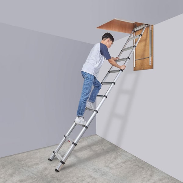 Attic Ladder Telescoping 350 lbs. Capacity, 39.37 in. x 23.6 in. Multi-Purpose Aluminium Extension 10.5 ft. 9.5 ft.