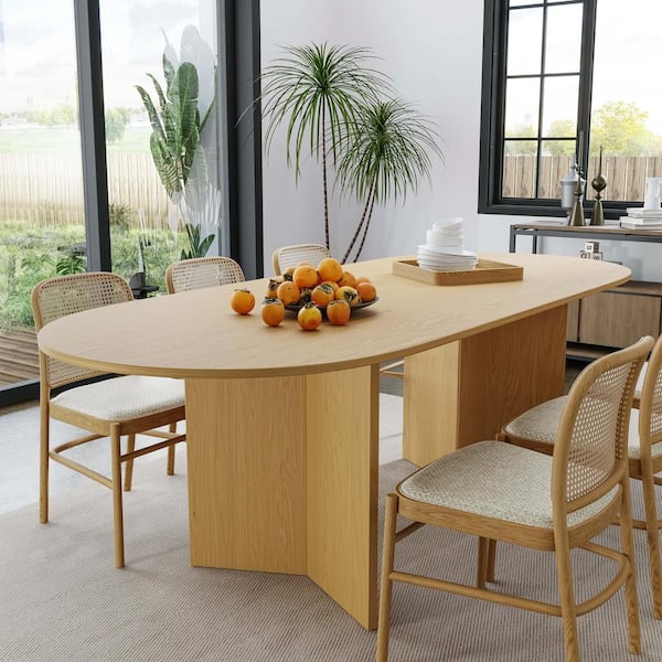 Dovelina Brix Modern Oval Oak Wood Top 79 in. Double Pedestal Base