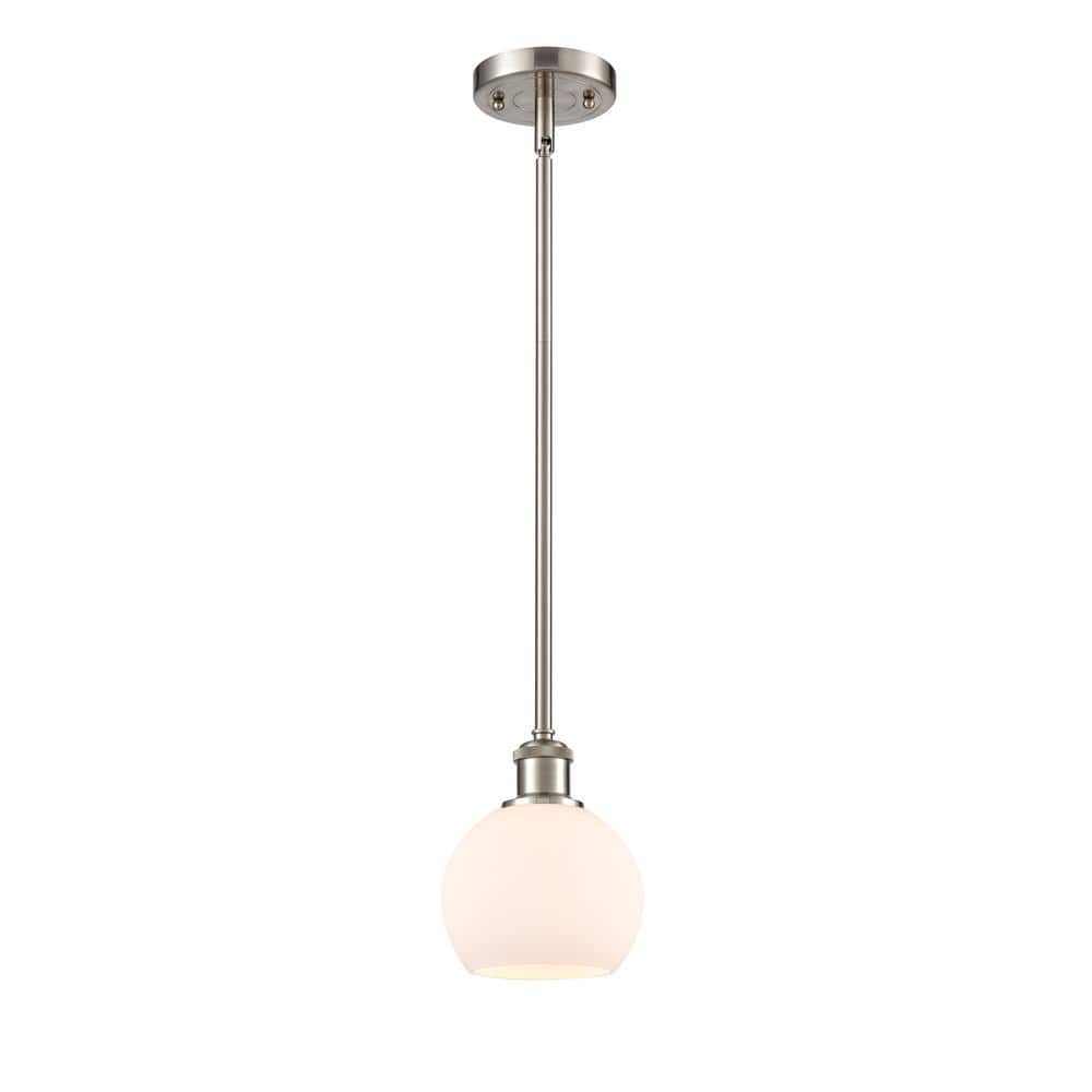 Innovations Athens 1-Light Brushed Satin Nickel, Matte White Shaded Pendant Light with Matte White Glass Shade