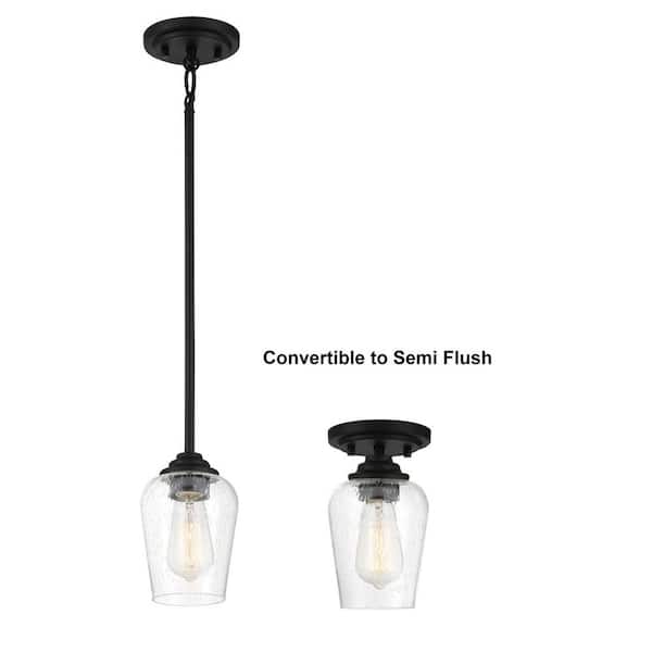 Shyloh 1-Light Black Mini Pendant to Semi-Flush with Clear Seeded Glass Shade