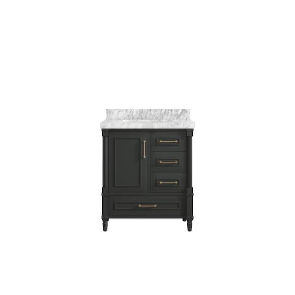 Willow Collections Hudson 30 in. Single Sink Freestanding Black Top Bath Vanity with Carrara Marble Top