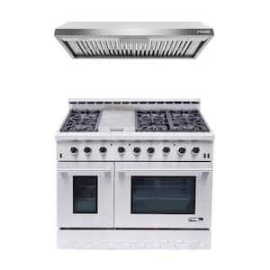 Entree Bundle 48 in. 7.2 cu. ft. Pro-Style Gas Range with Convection Oven and Range Hood in Stainless Steel and Black