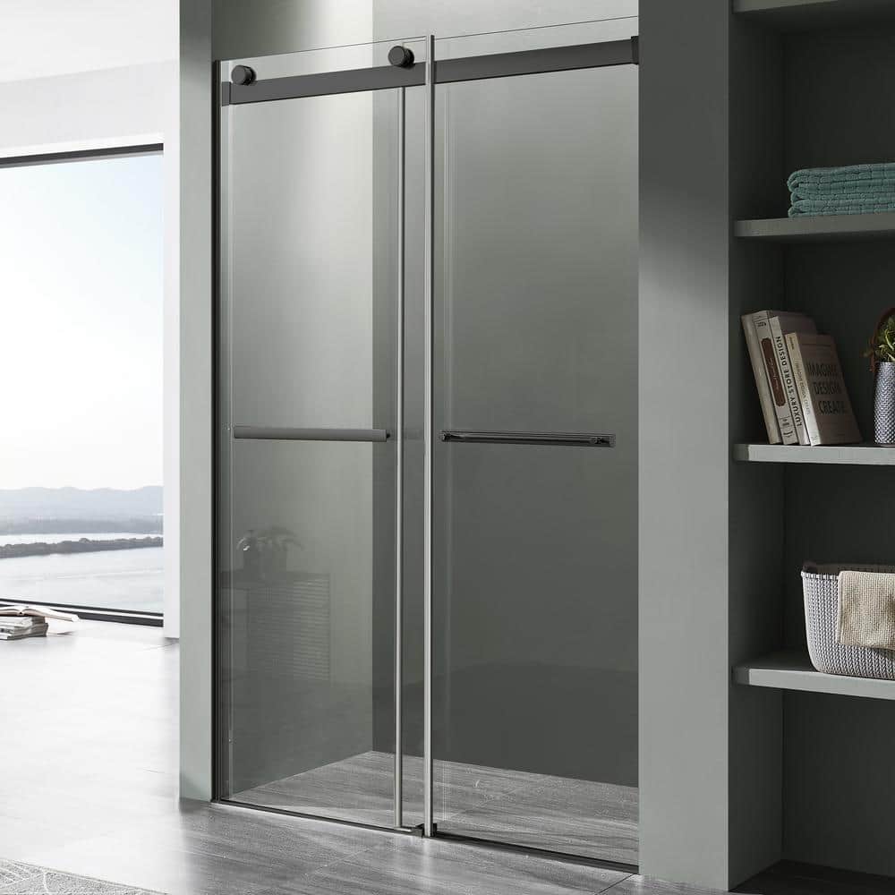 Kahn Series 48 in. x 76 in. H Sliding Frameless Shower Door in Matte Black 