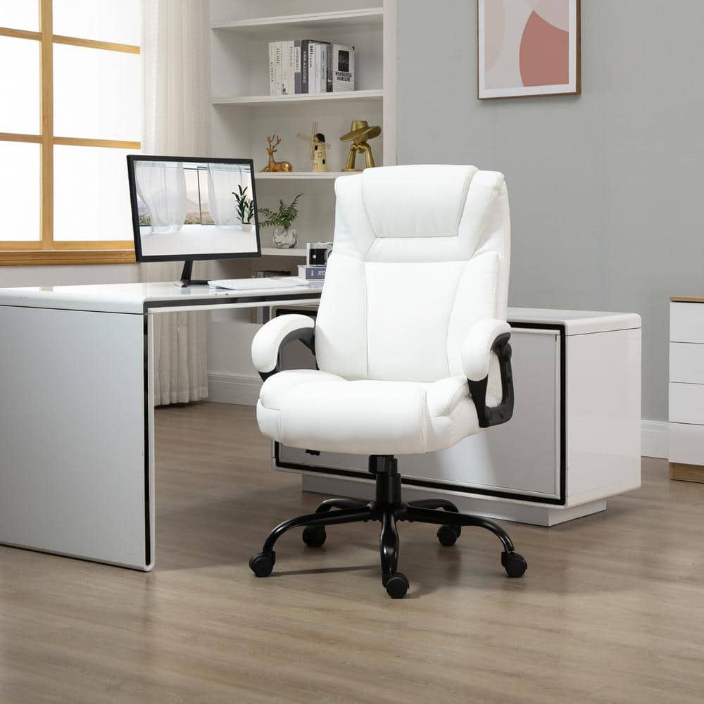 White Faux Leather High Back Executive Swivel Office Chair