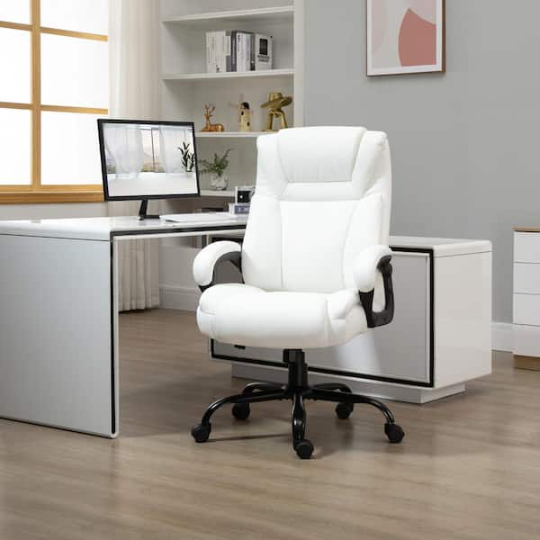 Gray Leather Modern Home Office Chair Upholstered High Back Desk Chair  Wooden Frame