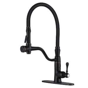Single-Handle Solid Brass High Arc Kitchen Faucet with Sprayer in Oil Rubber Bronze