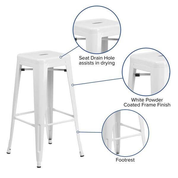 Flash Furniture 30" Backless Metal Bar Stool in White and Wood Grain 