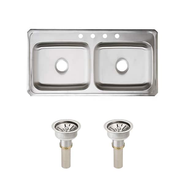 Elkay Celebrity Drop-In Stainless Steel 43 in. 4-Hole Double Bowl Kitchen Sink with Drain