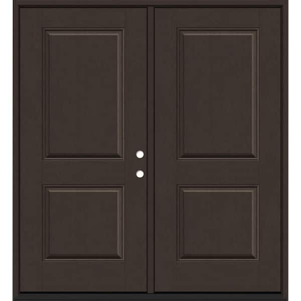 Regency 72 in. x 80 in. 2P Squaretop LHIS Hickory Stain Fiberglass Double Prehung Front Door with 4-9/16 Jamb