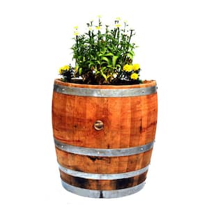 Lacquer Tall 26 in. W x 13 in. D x 27 in. H Quarter Oak Wine Barrel Planter