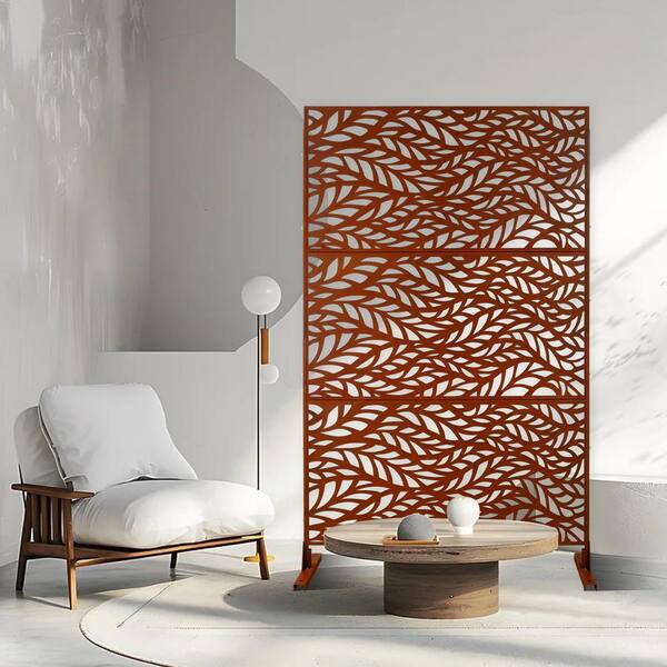 Runesay Outdoor 76 in. H x 48 in. W Metal Privacy Screen in Rust Red for Deck Balcony Patio