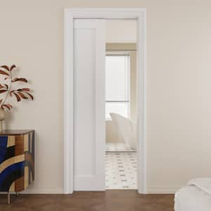 32 in. x 80 in. Paneled Blank White Primed MDF Pocket Sliding Door with Pocket Door Hardware Kit (Soft Close Included)