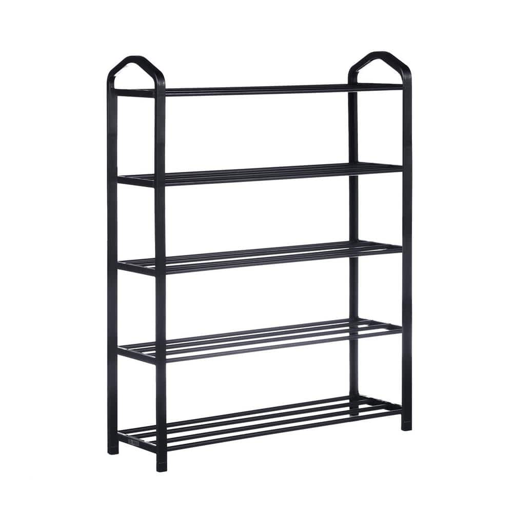 31 in. H 15-Pair Black Stackable Shoe Rack for Bedroom, Entryway, Hallway