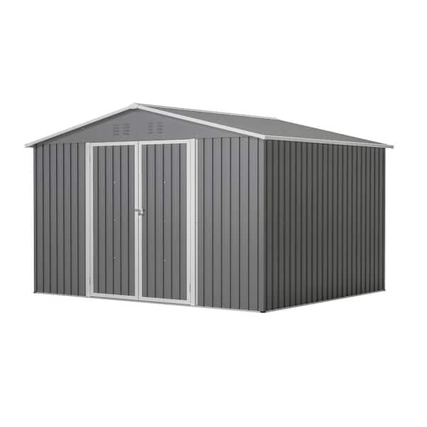 10 ft. W x 8 ft. D Outdoor Storage Metal Shed, All Weather Tool Shed with Lockable Door for Garden-Gray (80 sq. ft. )