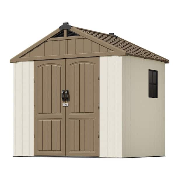 8 ft. W x 6 ft. D Resin Outdoor Storage Shed with Floor in Brown (42 sq. ft. )