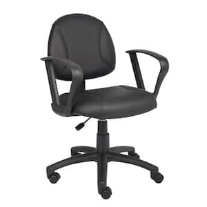 Black Leather Task Chair with Loop Arms and Seat Height Adjustment