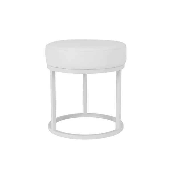 Benjara 18 in. White Low Back Metal Accent Stool with Faux Leather Seat