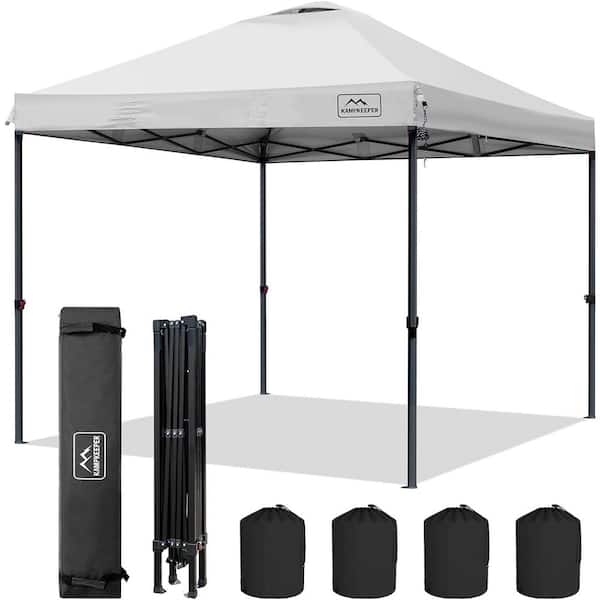 Sudzendf 10 ft. x 10 ft. White Pop-Up Canopy, 3 Adjustable Height with Wheeled Carrying Bag, 4 Ropes and 4 Stakes