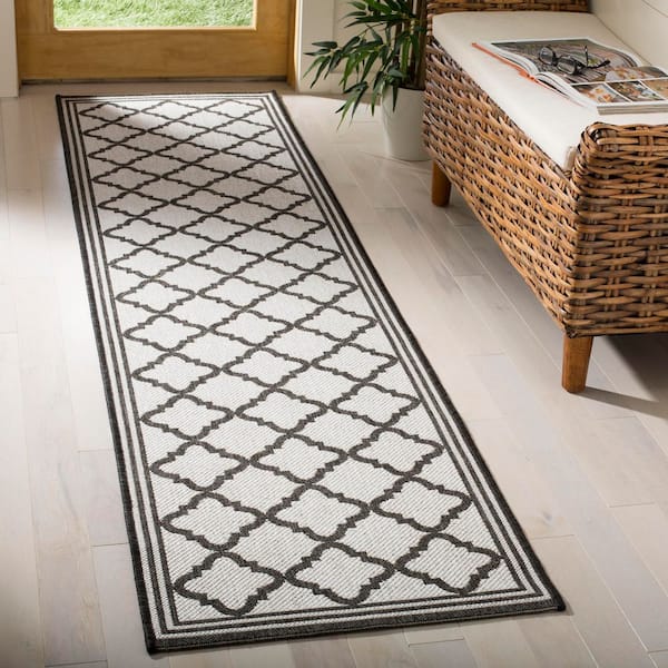 Linden Light Gray/Charcoal 2 ft. x 8 ft. Border Geometric Trellis Indoor/Outdoor Runner Rug
