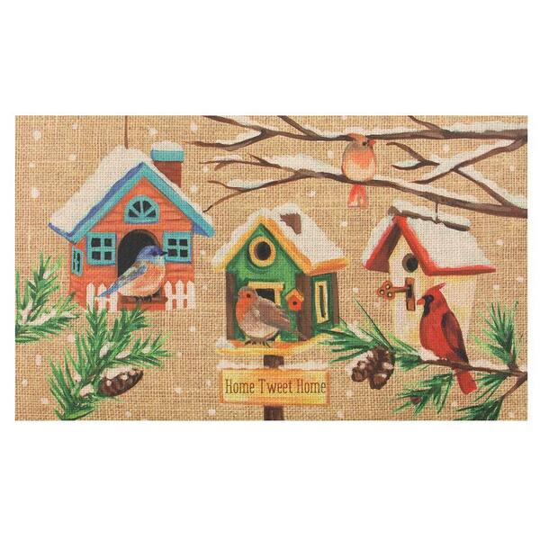 Home Accents Holiday Winter Birdhouse Burlap 18 in. x 30 in. Door Mat