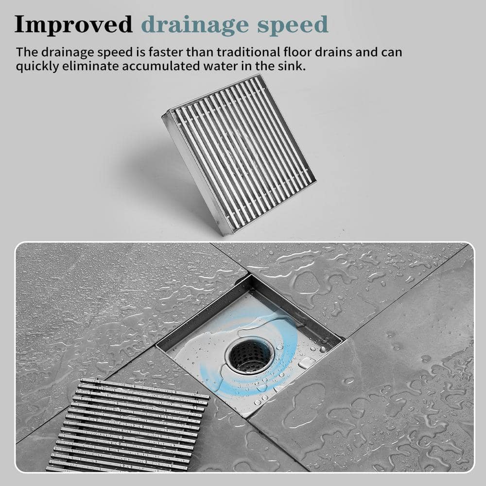 6-Inch Brushed Nickel Square Stainless Steel Shower Drain