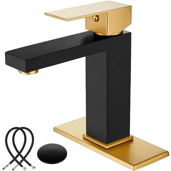 single Handle Vessel Sink Faucet with Drain Kit Included and Cover Plate Stainless Steel in Matte Black and Brushed Gold