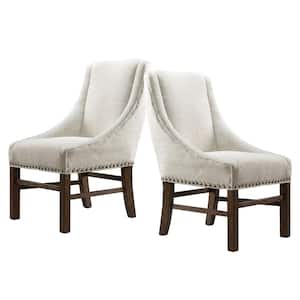 James Natural Fabric Studded Dining Chair (Set of 2)