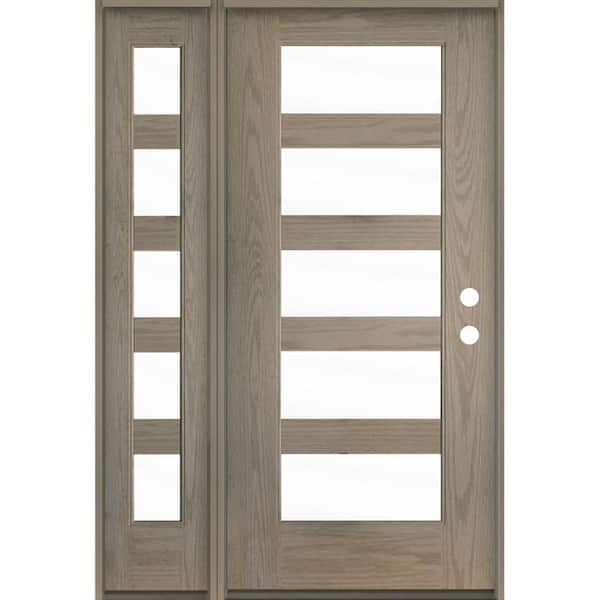 Krosswood Doors Modern 50 in. x 80 in. 5-Lite Left-Hand/Inswing Clear Glass Oiled Leather Stain Fiberglass Prehung Front Door with LSL