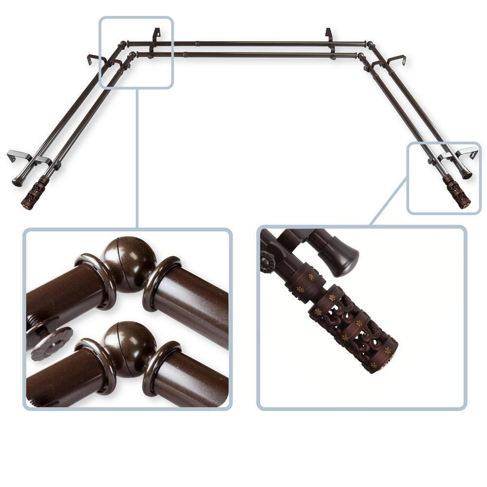 Cocoa Bronze Adjustable Double Curtain Rod Set with Finials