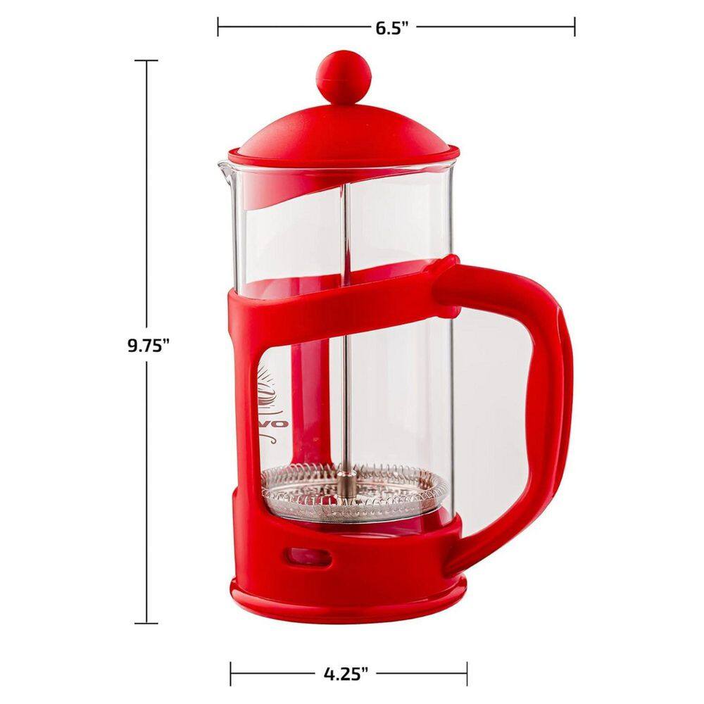 Red 34 Oz Glass and Stainless Steel French Press Coffee Maker