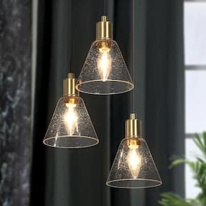 Transitional Kitchen Island Cluster Pendant Light 3-Light Black and Brass Pendant Light with Cone Clear Glass Shades