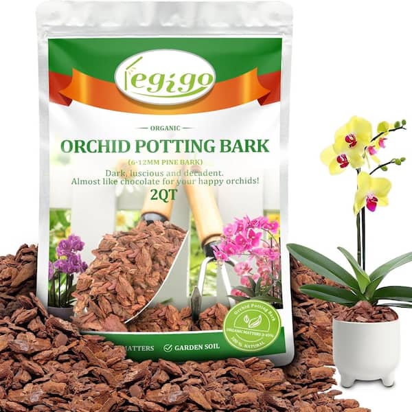 Primehome 2 Quarts Organic Orchid Potting Bark- Mix Pine Bark Wood