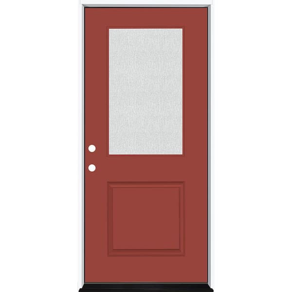 Steves & Sons Legacy 36 in. W. x 80 in. 1/2 Lite Rain Glass RHIS Primed Morocco Red Finish Fiberglass Prehung Front Door