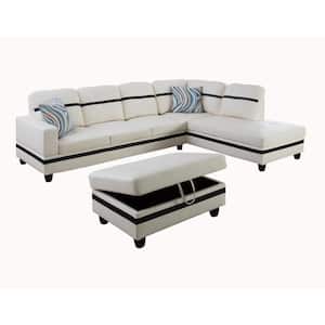 104 in. Square Arm 2-Piece Faux Leather L-Shaped Sectional Sofa in White/Black