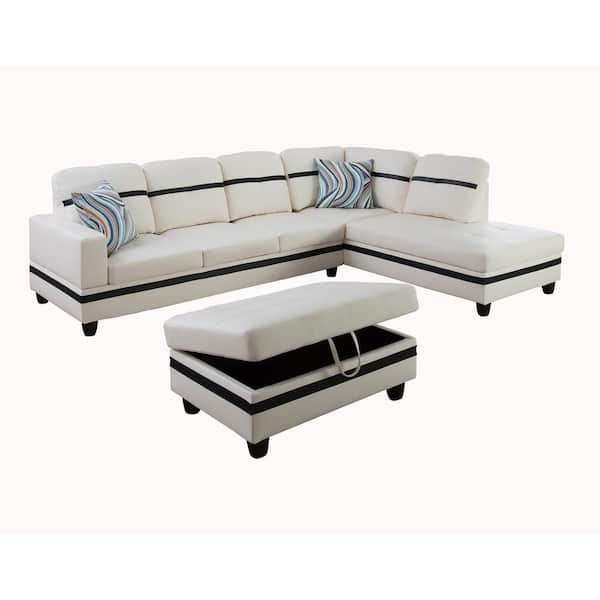 Facing Faux Leather Sectional Sofa Set, White Faux Leather Sectional With Ottoman