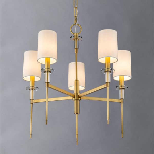EDISLIVE Sophia 5-Light Modern Aged Brass Chandelier with Fabric Shades and  Crystal Accents 81010000047978 - The Home Depot