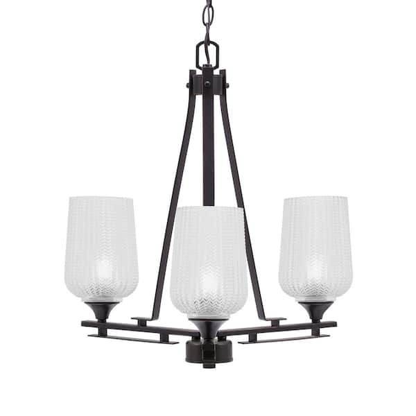 Unbranded Ontario 18.5 in. 3-Light Dark Granite Geometric Chandelier for Dinning Room with Clear Textured Shade No Bulbs Included
