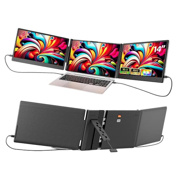 2025 Upgrade Portable Laptop Screen Extender 14 1080P FHD IPS Monitor Triple Screen for 13-17 Laptop Plug and Play